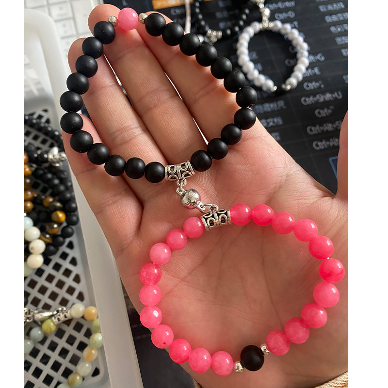 New Arrival Heart-Shaped Magnetic Stone Qixi Festival Couple Bracelet Cross-Border Exclusive Magnetic Tiger Eye Stone Volcanic Stone Bracelet