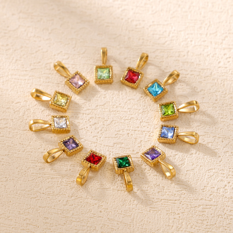 Cross-Border Hot-Selling Classic Element DIY Pendant Necklace Colorful Zircon Pendant Jewelry December Birthstone Accessories