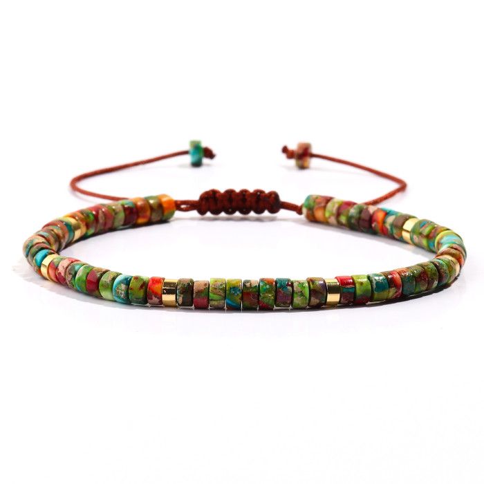 Beach Women's Gift Handmade Beaded Bohemian Green Aventurine Tiger Eye Stone Turquoise Cylinder Flat Bead Women's Bracelet