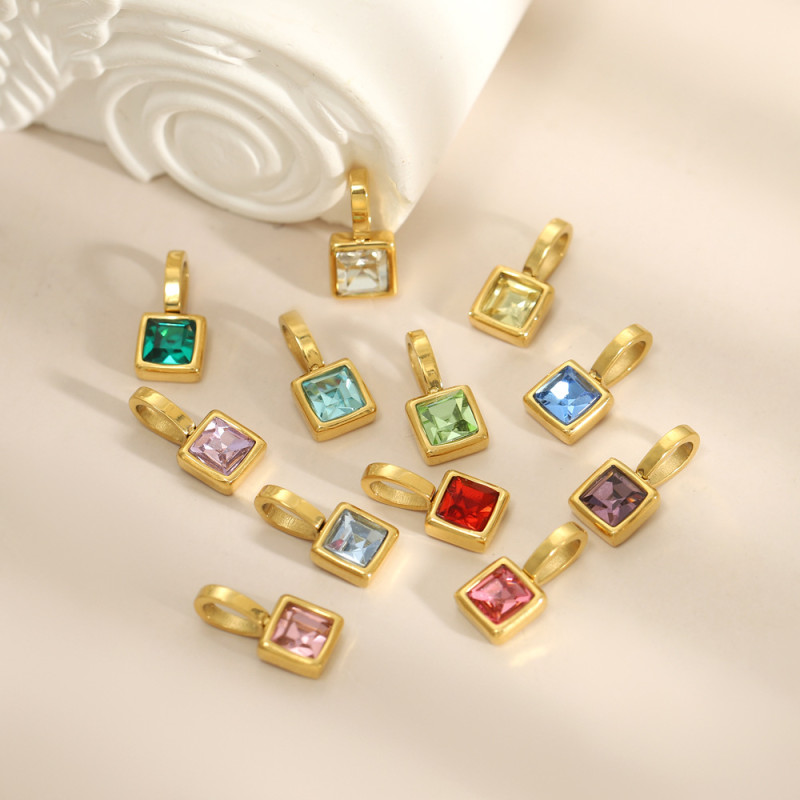 Cross-Border Hot-Selling Colorful 12 Birthstone Pendant DIY Accessories Necklace Birthstone Cube Pendant Accessories Wholesale