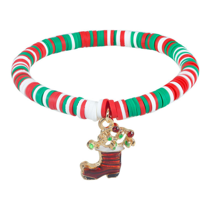 European and American Hot-Selling New Red Green White Soft Clay Alloy Letter Christmas Hand Ornament Santa Claus Pendant Christmas Bracelet