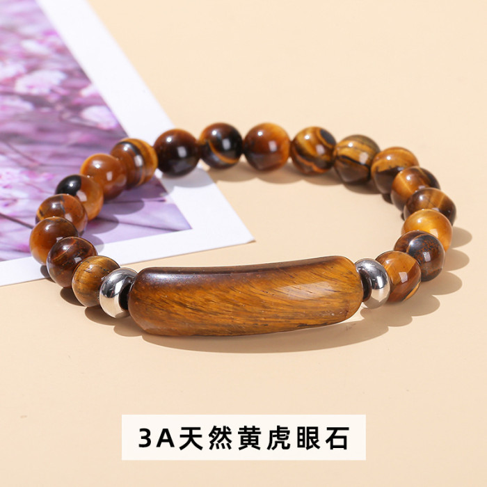 European and American Cross-Border Amazon Pink Quartz Bracelet Green Aventurine Tiger Eye Raw Stone Beaded Bracelet Simple Fashionable Trendy Bracelet Jewelry