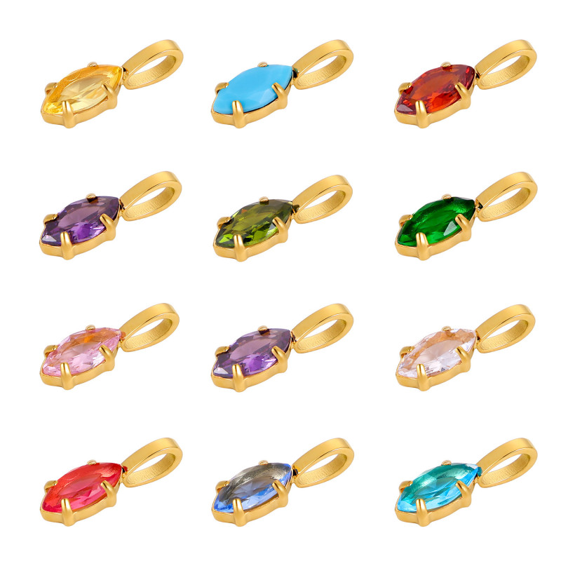 European and American Cross-Border INS Style Exquisite Fashion Colorful Zircon Accessories Water Drop Pendant Stainless Steel December Birthstone