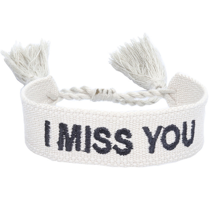 European and American Style Woven Couple Bracelets with Letter Embroidery, Tassel Wristbands, LOGO Fashionable Men's and Women's Woven Bracelets