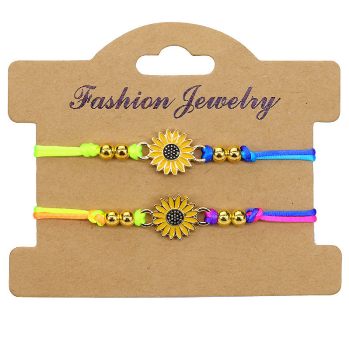 Popular National Style Hand-Woven Golden Balls Chrysanthemum Yellow Flower Thread Friendship Bracelet Color Wire Bangle