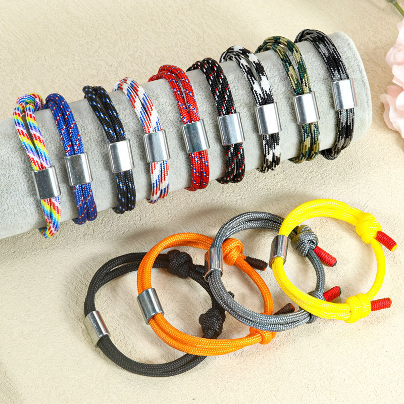 European and American Style Engraved Stainless Steel Men's Sports Bracelet Fitness Swimming Paracord Woven Bracelet Customizable LOGO Bracelet