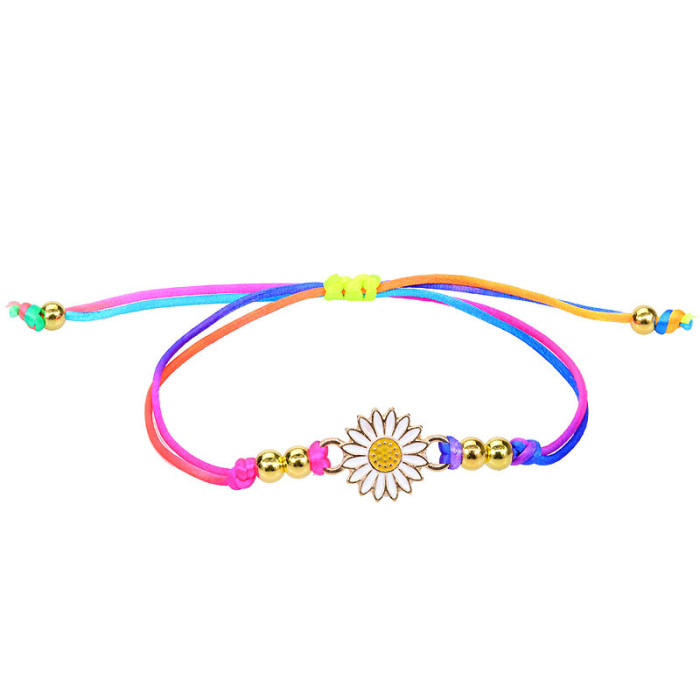Popular National Style Hand-Woven Golden Balls Chrysanthemum Yellow Flower Thread Friendship Bracelet Color Wire Bangle