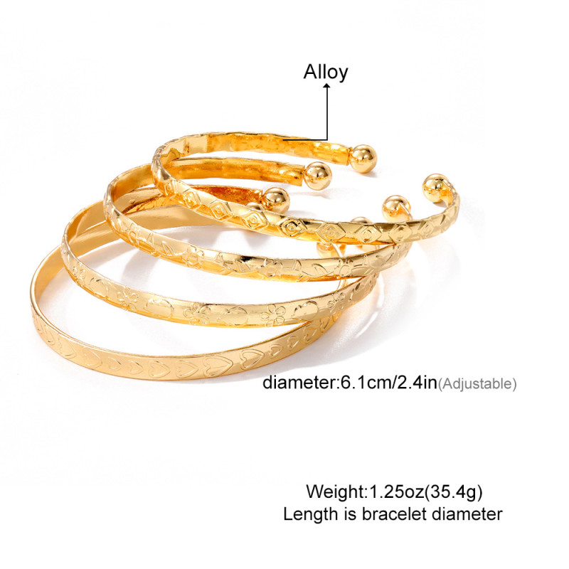 European and American Cross-Border Hammered Pattern Heart Flower Pattern Exaggerated Personality Eye of Horus Open Bracelet 4-Piece Set