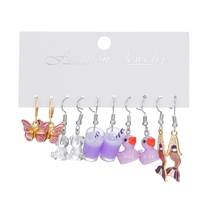 New Colorful Acrylic Earrings Set 5 Pieces White Cloud Flower Fruit Dopamine Children's Earrings, Jewelry Sets