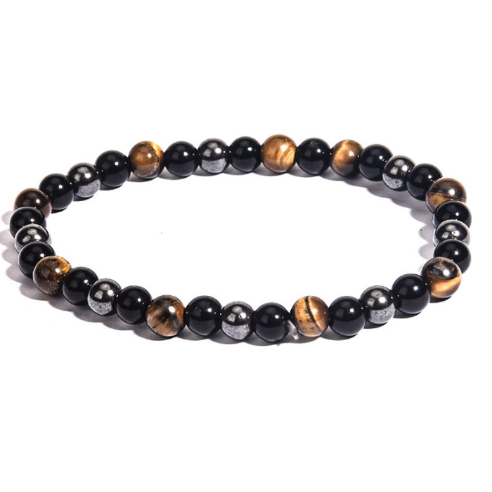 Amazon Hot Selling Beaded Tiger Eye Stone Imitation Obsidian Hematite Bracelet European and American Versatile Men's Anklet Bracelet
