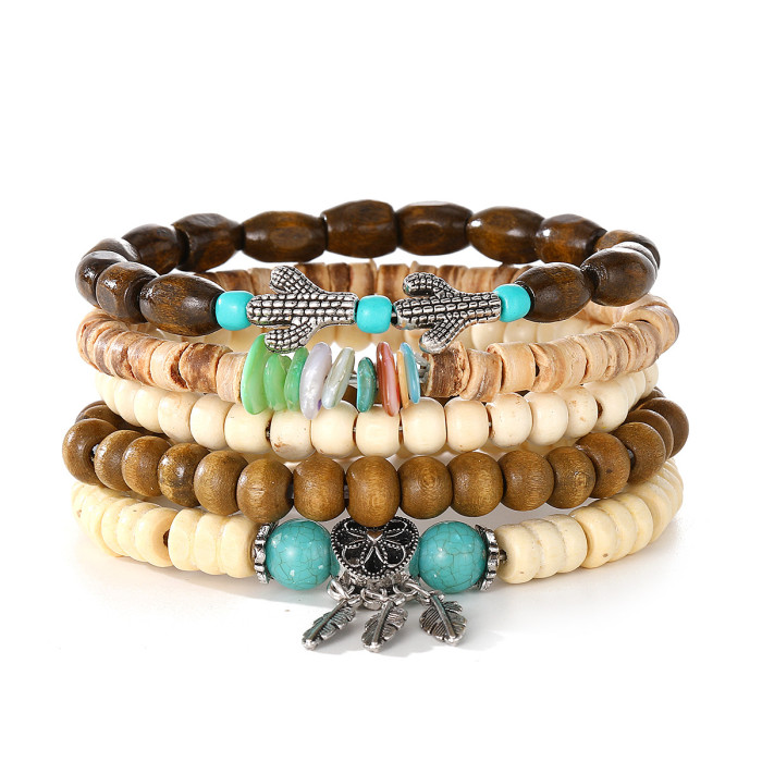 Summer New Fashion Hot Selling Butterfly Plum Blossom Turquoise Chicken Wing Wood Handmade Woven Personality Bracelet...