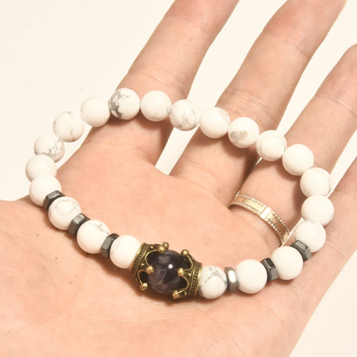 Cross-Border New Charm Men's Bracelet Fashion Luxury Alloy Crown Tiger Eye Stone Bead Bracelet Jewelry for Men