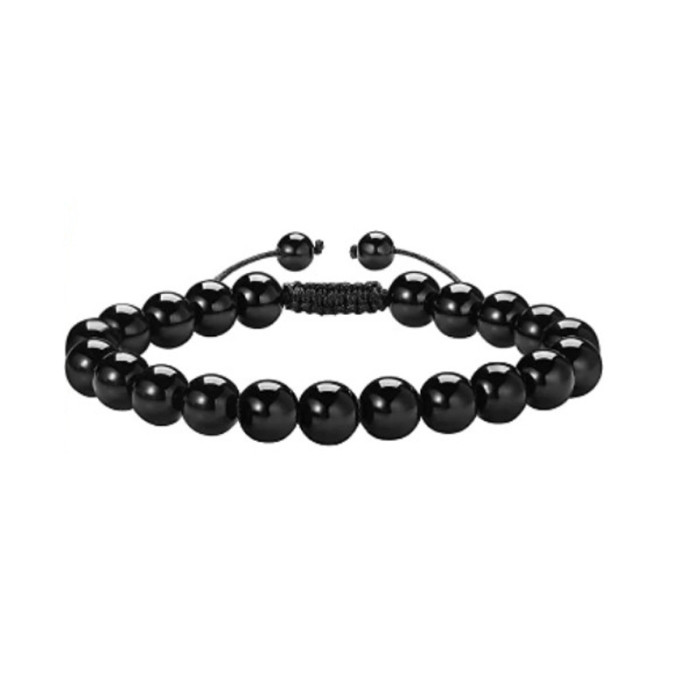 Cross-Border Amazon Hot-Selling Men's Imitation Obsidian Bracelet Imitation Black Agate Bracelet Woven Bead Bracelet Wholesale