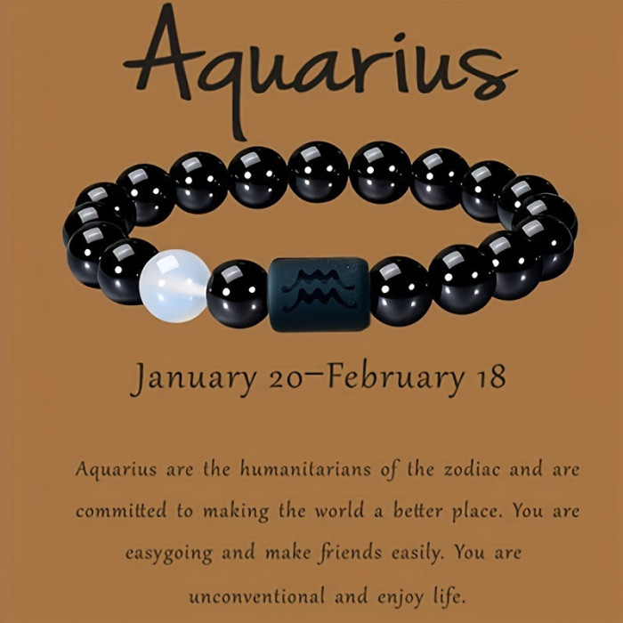 Cross-Border Hot-Selling Zodiac Black Matte Tiger Eye Stone Bracelet Hand-Woven 12 Zodiac Barrel Bead Obsidian Bracelet