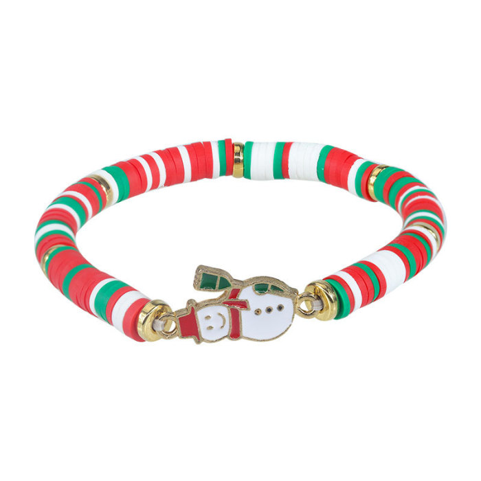 European and American Hot-Selling New Red Green White Soft Clay Alloy Letter Christmas Hand Ornament Santa Claus Pendant Christmas Bracelet