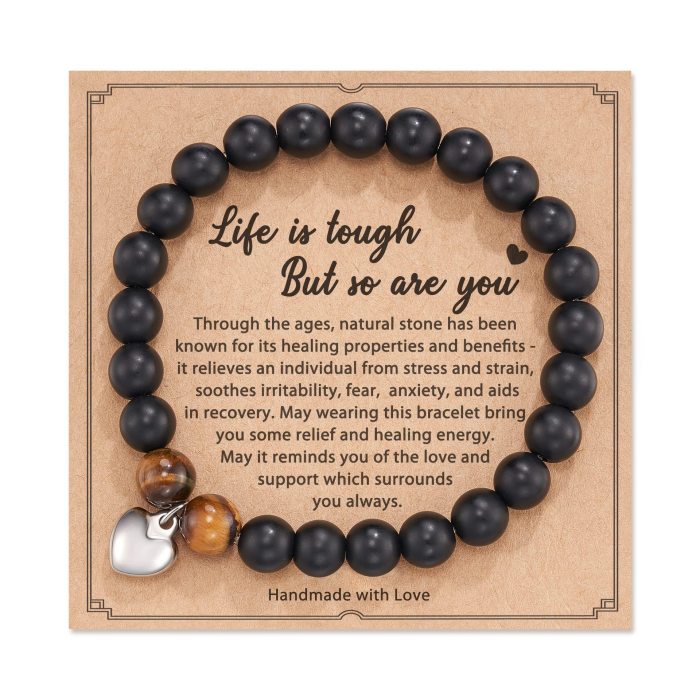 New 8mm Pink Zebra Bead Bracelet Holiday Gift for Men and Women Friendship Heart Bead Bracelet Amazon