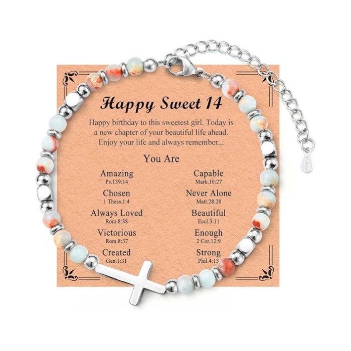 Amazon New Product 4mm Natural Stone Beaded Cross Lobster Clasp Adjustable Women's Bracelet with Card