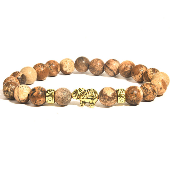 Cross-Border Hot Sale 8mm Tiger Eye Stone Black Lava Volcanic Stone Small Elephant Unisex Fashion Bracelet Jewelry