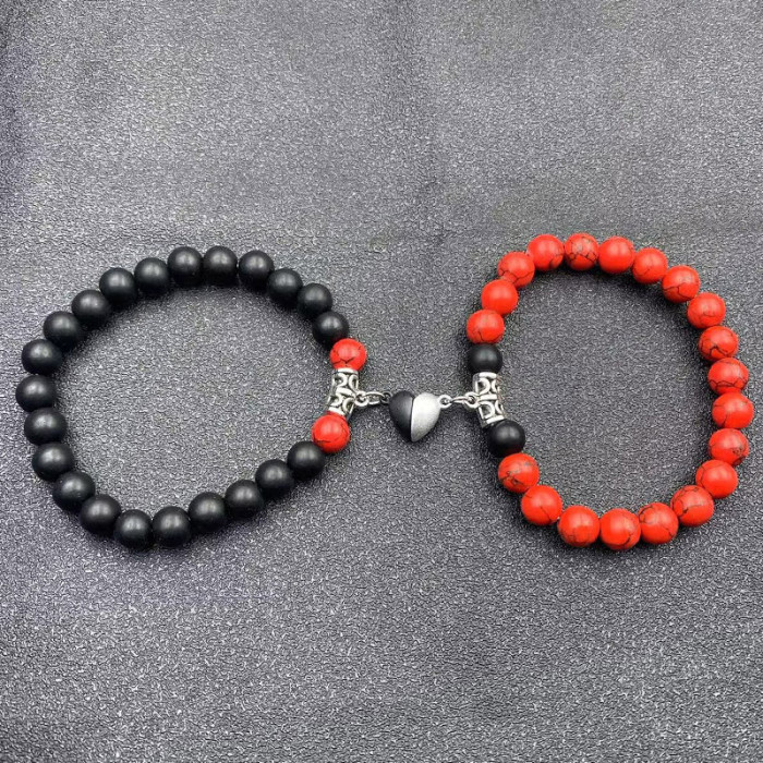New Arrival Heart-Shaped Magnetic Stone Qixi Festival Couple Bracelet Cross-Border Exclusive Magnetic Tiger Eye Stone Volcanic Stone Bracelet