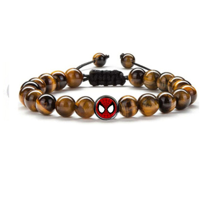 Accessories New European and American Men's Spider-Man Bracelet Tiger Eye Volcanic Stone White Pine Handmade Beaded Bracelet Beads