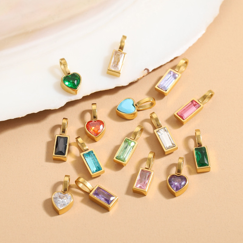 European and American Colorful Birthstone Pendant DIY Accessories Necklace Female Birthstone Square Zircon Pendant Accessories Wholesale