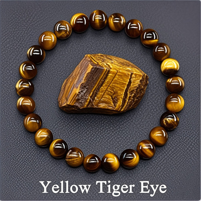 8MM Cross-Border Agate Amazon Tiger Eye Crystal Natural Stone Elastic Cord Beaded Bracelet for Men and Women
