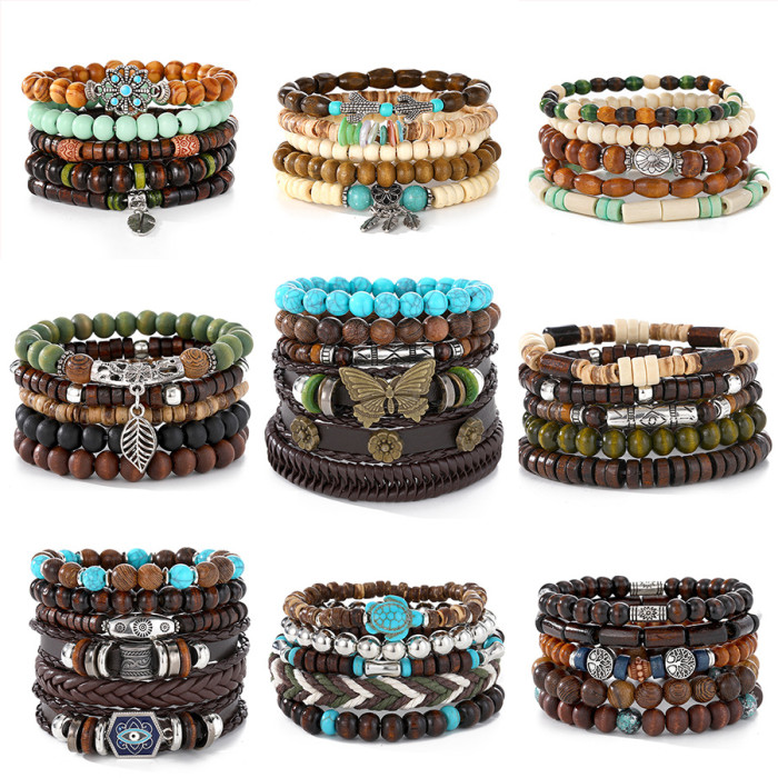 Summer New Fashion Hot Selling Butterfly Plum Blossom Turquoise Chicken Wing Wood Handmade Woven Personality Bracelet...