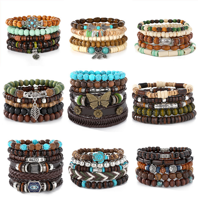 Summer New Fashion Hot Selling Butterfly Plum Blossom Turquoise Chicken Wing Wood Handmade Woven Personality Bracelet...