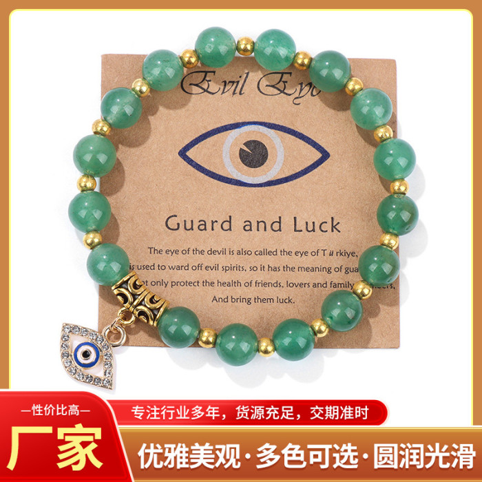 Lucky Bracelet Natural Stone Beaded Gold Spacer Yoga Energy Bracelet Shiny Black Inlaid Diamond Evil Eye Bracelet