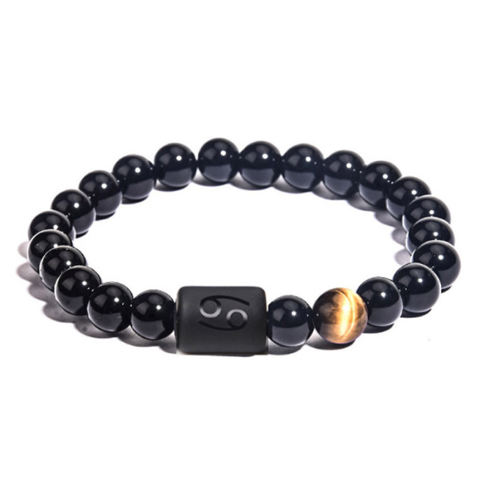 Cross-Border Hot Item Zodiac Stretch Bracelet for Men Smooth Beads Couple Beaded Bracelet WISH Amazon