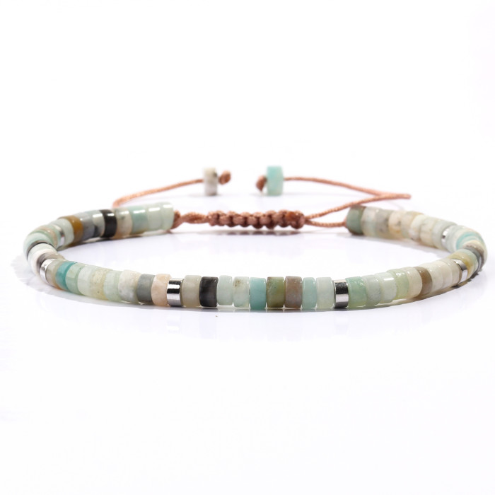 Beach Women's Gift Handmade Beaded Bohemian Green Aventurine Tiger Eye Stone Turquoise Cylinder Flat Bead Women's Bracelet