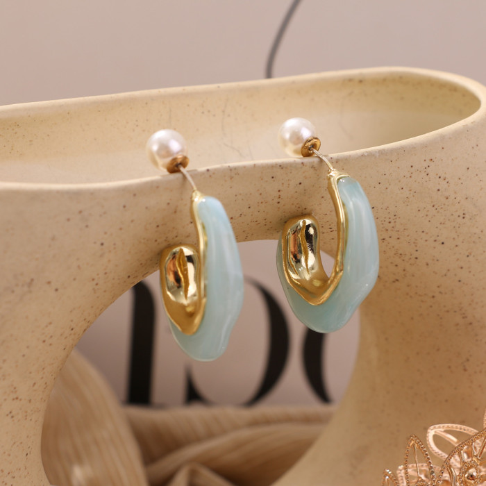 New Irregular Earrings From Korean Jewelry Industry, Colorful Pearl U-Shaped Earring Set, Same Style As Instagram Inf...