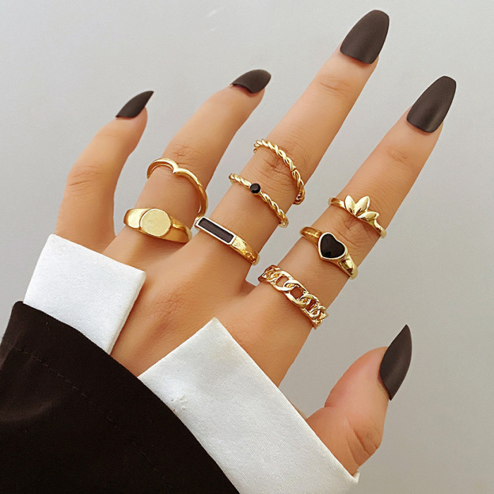 European and American Cross-Border Vintage Distressed Butterfly Snake-Shaped Ring Set Combination Open Multi-Joint Ring Set 9-Piece Set