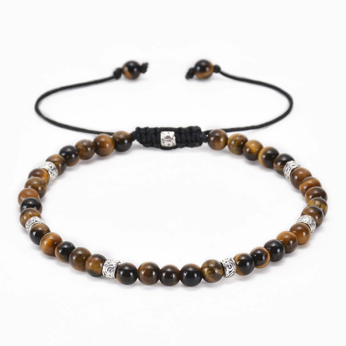 Natural Stone Yoga Bracelet 4MM Tiger Eye Stone Silver Bead Spacer Friendship Bracelet Women Emperor Stone Braided Bracelet