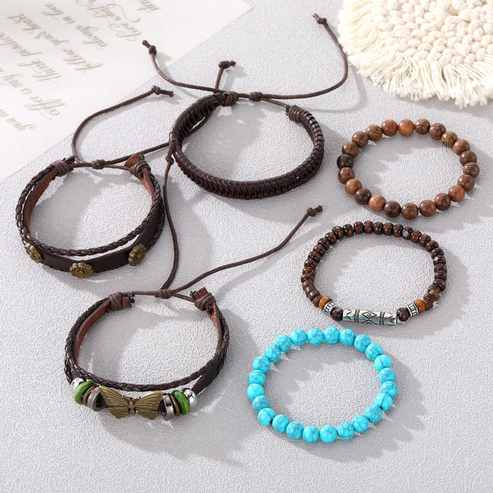 Summer New Fashion Hot Selling Butterfly Plum Blossom Turquoise Chicken Wing Wood Handmade Woven Personality Bracelet...