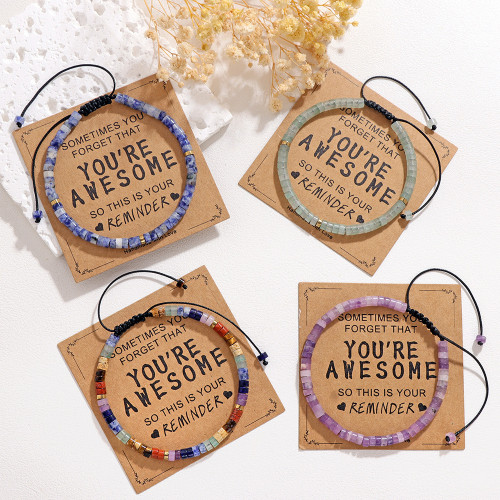 Amazon Hot-Selling Inspirational Gift Bracelet 4mm Wheel Flat Bead Stone Woven Adjustable Bracelet Factory In Stock
