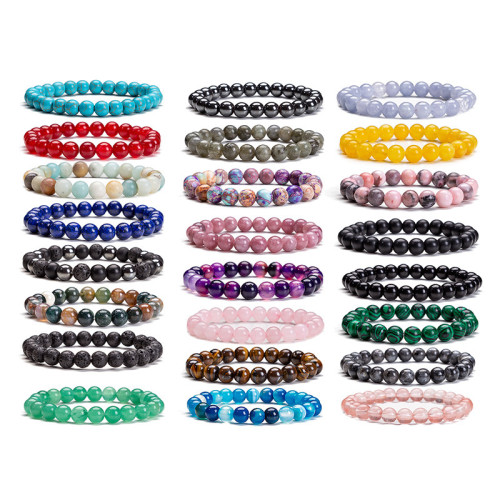 New Arrival Agate Pink Crystal Aquamarine Beaded Bracelet Tiger Eye Elastic Bracelet Amazon Foreign Trade Jewelry