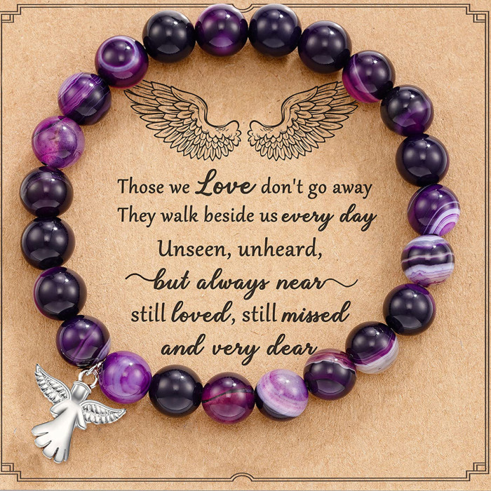 Amazon Bestselling Pink Zebra Purple Striped Agate Bracelet Free Angel Best Friend Couple Gift Bracelet Wholesale