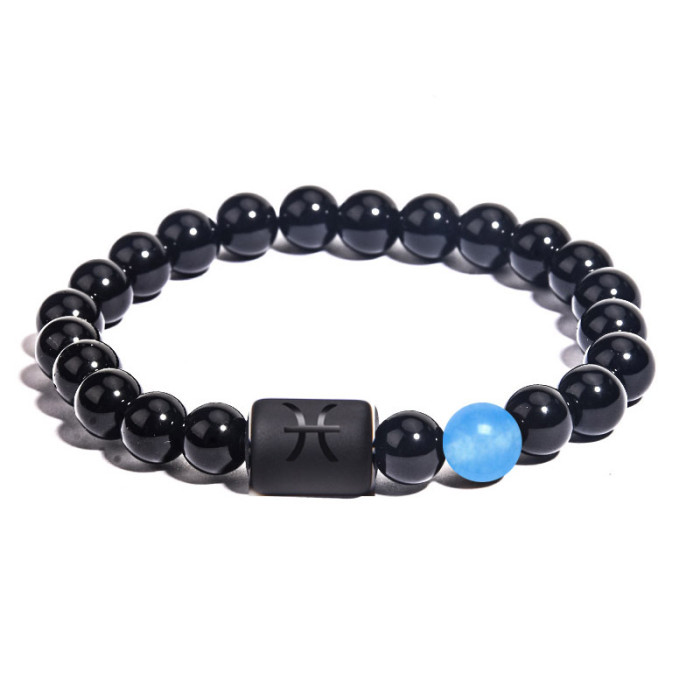 Amazon New Twelve Constellation Elastic Bracelet Men's Tigereye Agate Mixed Colorful Beads Sub-Bracelet Wish Hot Sale