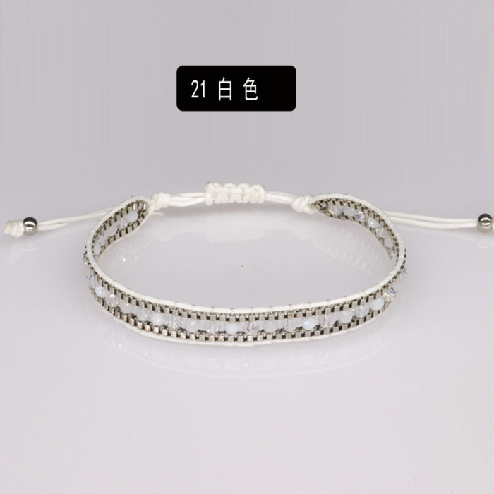 Amazon Hot Sale Bohemian Handmade Woven Crystal Single Layer Women's White Beaded Friendship Bracelet Wholesale