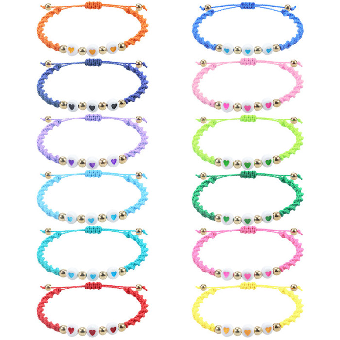 New Acrylic Heart Bracelet Bohemian Style Wax Thread Woven Bracelet TEMU Manufacturer in Stock