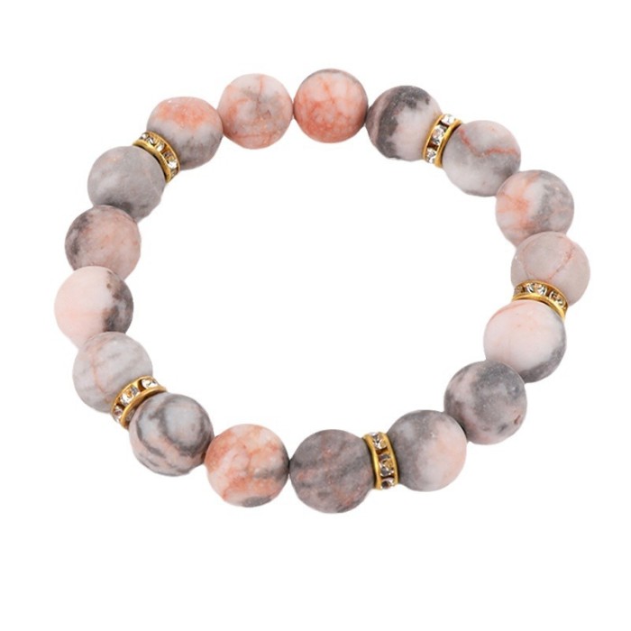 Cross-Border Hot Item 8MM Pink Zebra Inlaid Diamond Pink Spot Frosted Stone Beaded Bracelet High-End New Style Agate Amazon