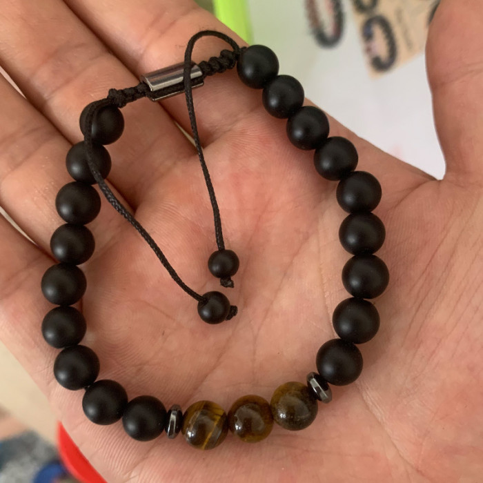 Amazon Hot Selling Obsidian Matte Braided Bracelet Men's Football Fashion Tiger Eye Stone Volcanic Stone Beaded Bracelet