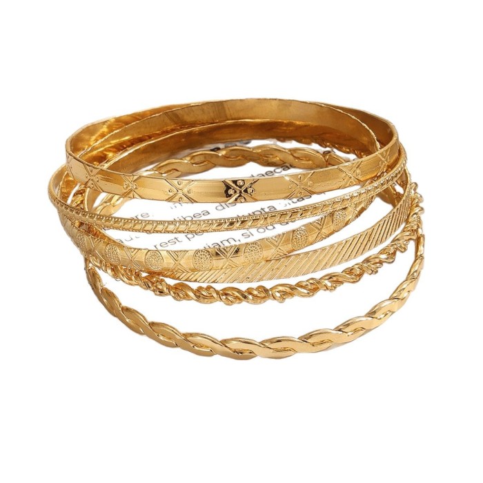 INS Europe and America Cross Border Irregular Punk Twin Bracelet Combination ROMBUS Twist Twisted Glossy Bracelet Women's 6-Piece Set