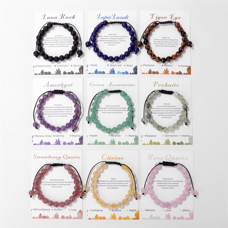 New Amazon Pink Quartz Strawberry Jam Amethyst Agate Braided Bracelet for Men Vintage Simple Adjustable Bracelet European and American Style