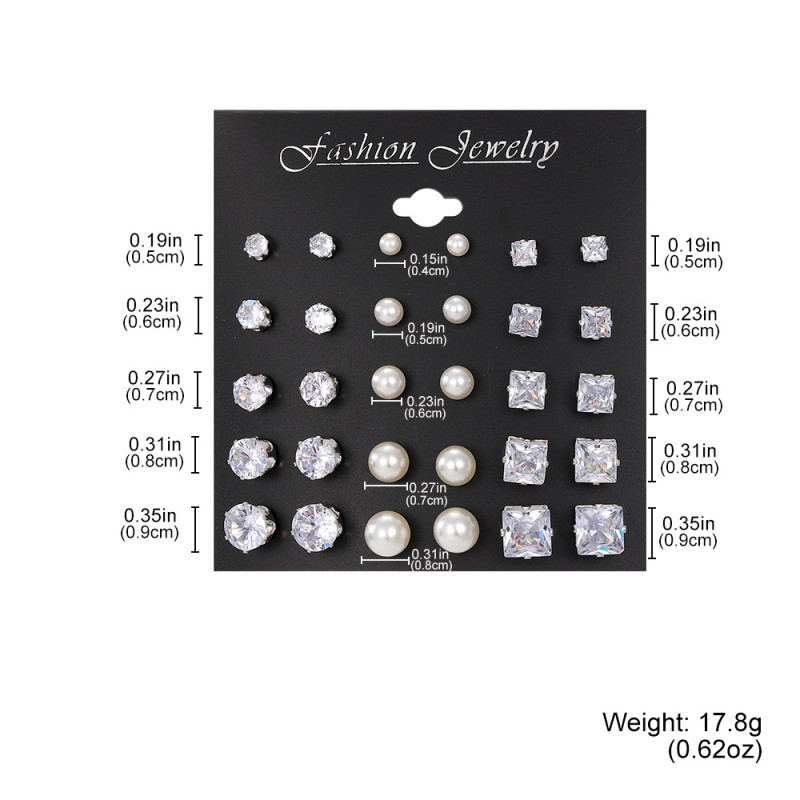 European and American Foreign Trade Hot Sale Retro Style Artificial Crystal Six-Claw Heart-Shaped Crystal Zirconia Set Earrings 12 Pairs Set