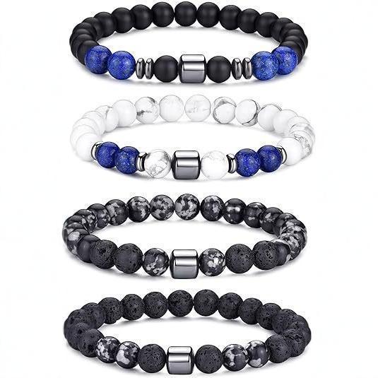 Cross-Border European and American 8mm Stone Beads Men and Women Beaded Set Elastic Bracelet Versatile Turquoise Tiger Eye Stone Bracelet Jewelry