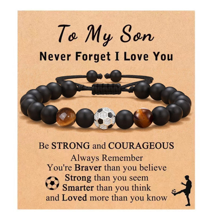 Amazon Hot Selling Obsidian Matte Braided Bracelet Men's Football Fashion Tiger Eye Stone Volcanic Stone Beaded Bracelet