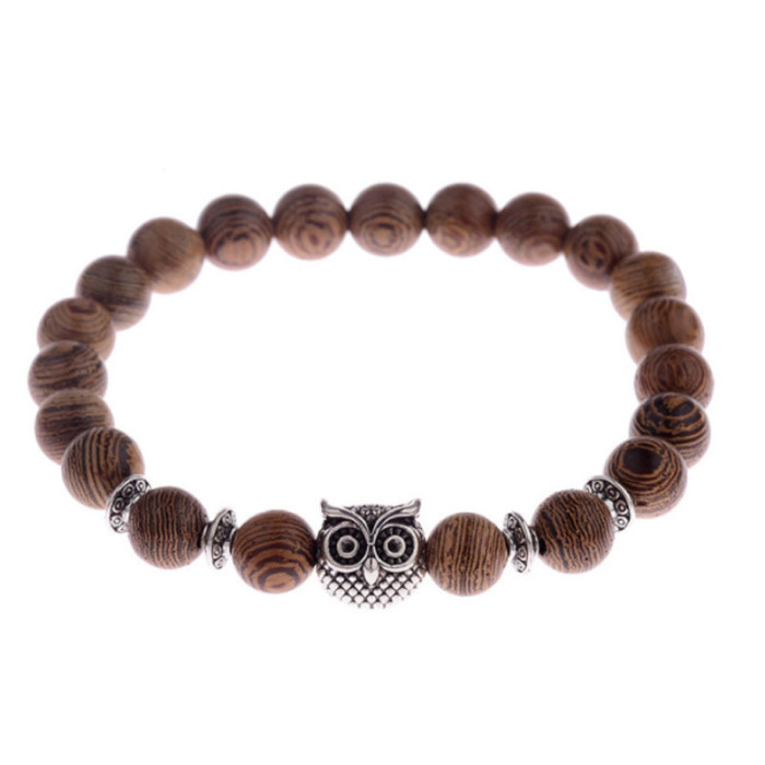 8mm New Style Wooden Bead Bracelet for Men, Volcanic Stone White Pine Red Pine Black Agate Stone Bead Bracelet for Women, European and American Style Bracelet