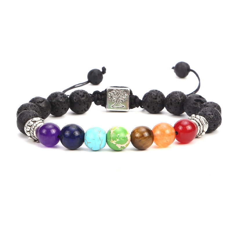 Cross-Border Accessories Rectangular Tree of Life Bracelet Tiger Eye Stone Volcanic Stone Fashion Woven Bracelet Wholesale Beads